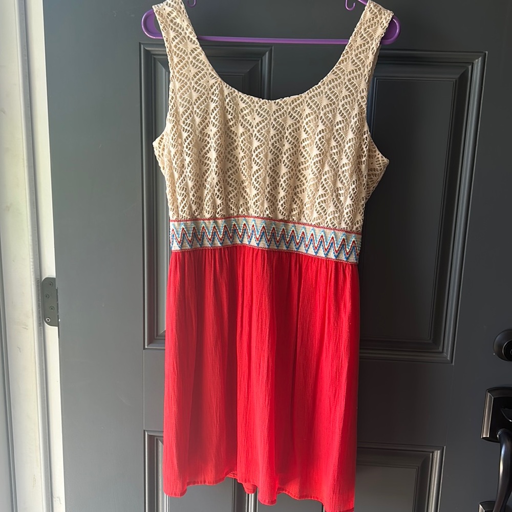 Lily Rose Dress Women’s Size L Cream and Orange Sleeveless